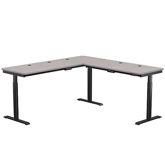 VersaDesk PowerLift 72"W Electric L-Shaped Adjustable Standing Desk, Gray/Black (PLLSD7272-BG-APP)