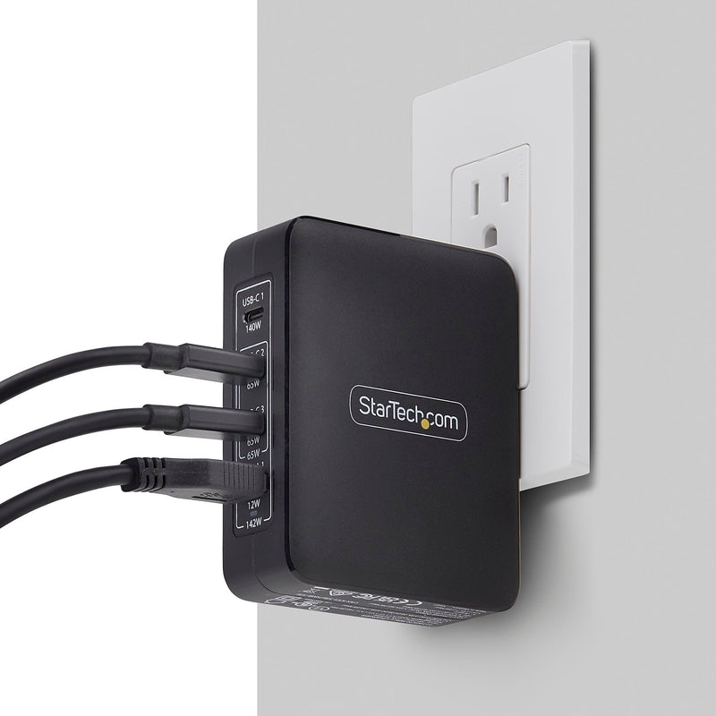 StarTech GaN USB-A/USB-C Wall Charger for Multiple Brands, 140W, Black (3114GCU-WALL-CHARGER)