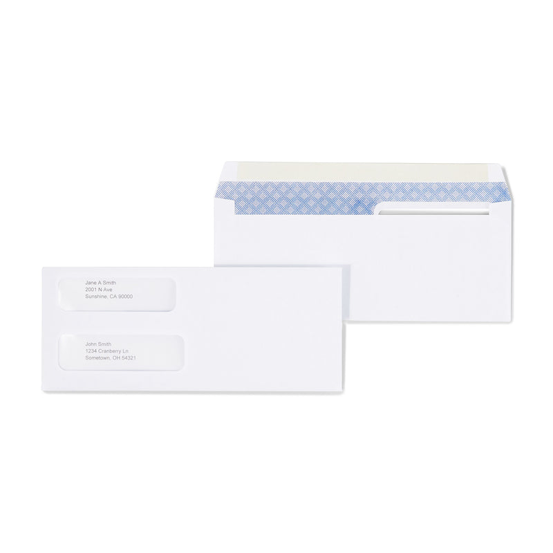 Staples Laser Security Tinted Double Window Envelopes, 3 5/8" x 8 7/8", Wove White, 500/Box (ST394062-CC)