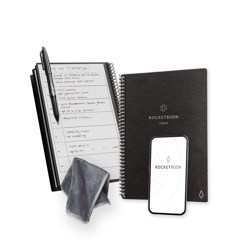 Rocketbook Fusion Reusable Notebook Planner Combo, 6" x 8.8", 42 Sheets, Black (EVRF-E-RC-A-FR)