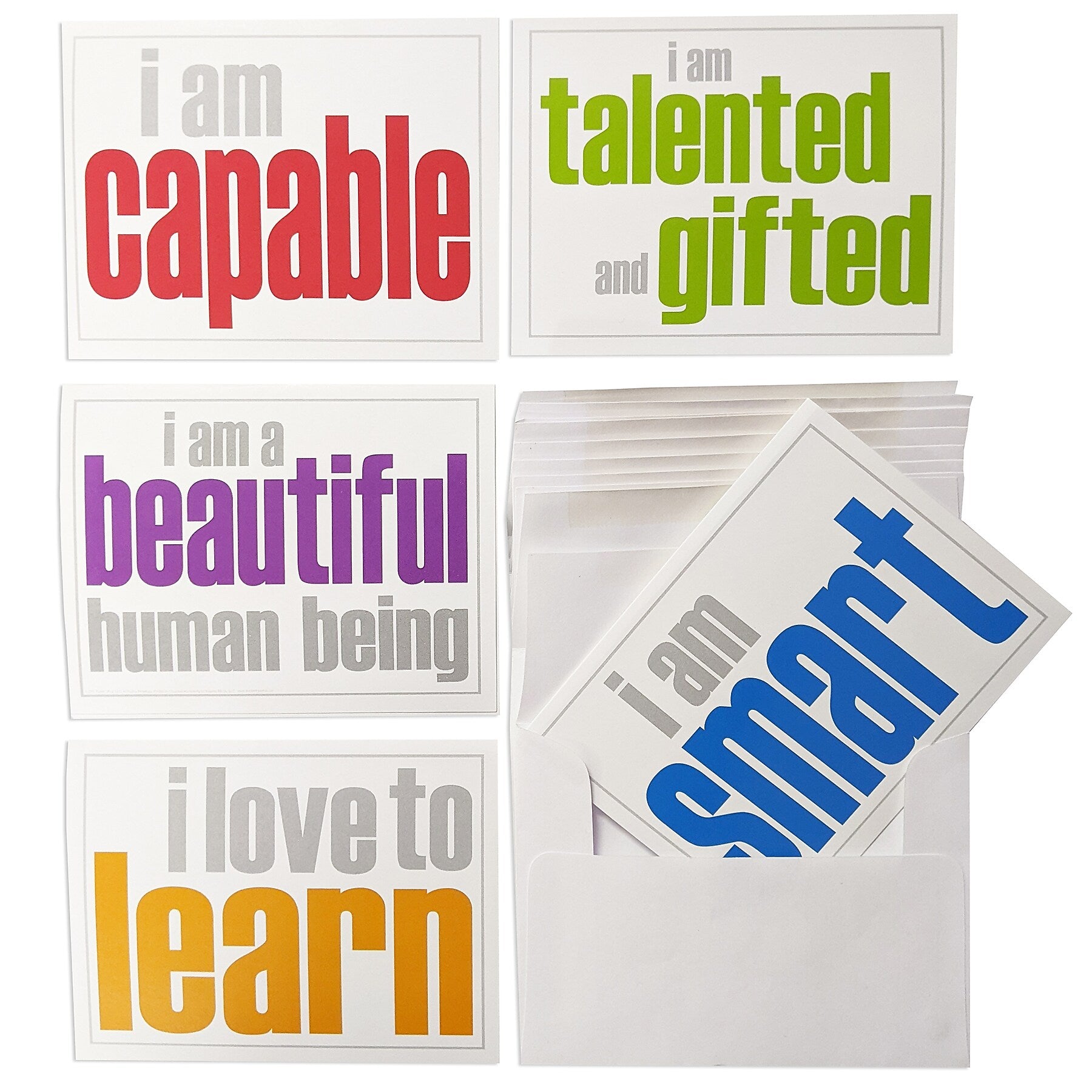 Inspired Minds Self-Esteem Booster Uncoated Blank Cards, Multicolored, 10 Cards/Pack, 2/Bundle (ISM52351NC-2)