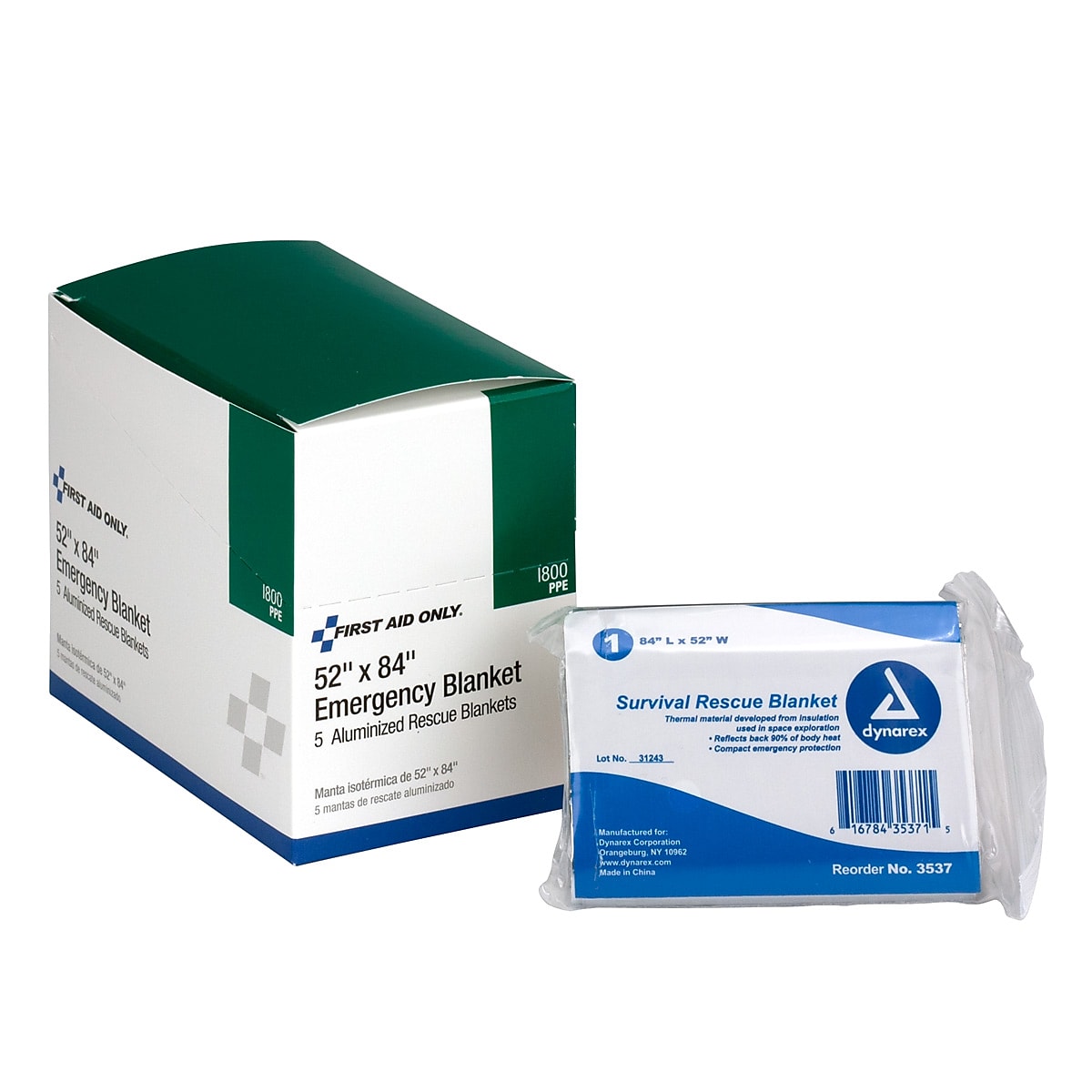 First Aid Only Aluminized Emergency Blanket, 5/Box (I800)