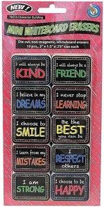 Ashley Productions Non-Magnetic Mini Whiteboard Erasers, Character Building, 10 Per Pack, 3 Packs (ASH78004-3)