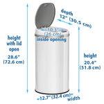 iTouchless Stainless Steel Round Sensor Trash Can with AbsorbX Odor Control System, White, 8 Gal. (MT08RW)