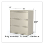 Alera 3-Drawer Lateral File Cabinet, Letter/Legal Size, Lockable, 40.25"H x 36"W x 18.63"D, Putty (ALEHLF3641PY)