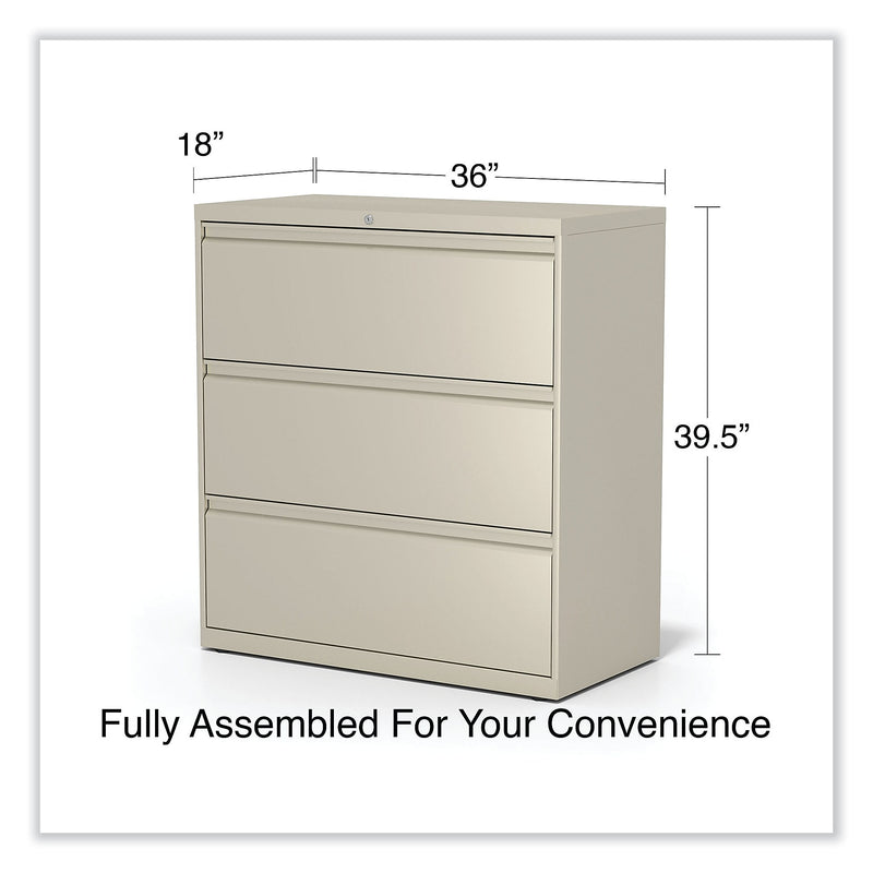 Alera 3-Drawer Lateral File Cabinet, Letter/Legal Size, Lockable, 40.25"H x 36"W x 18.63"D, Putty (ALEHLF3641PY)