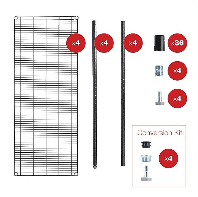 Alera All-Purpose Wire Shelving Starter Kit, 4-Shelf, 60 X 24 X 72, Black Anthracite+