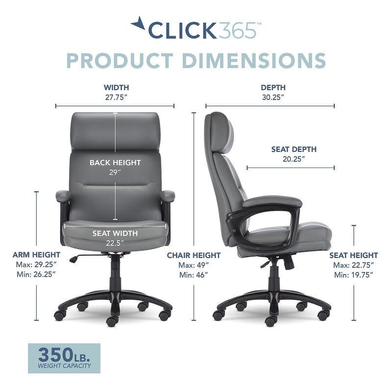 Click365 Classic Ergonomic Bonded Leather Executive Big & Tall Chair, 350 lb. Capacity, Gray (CCHR10023D)