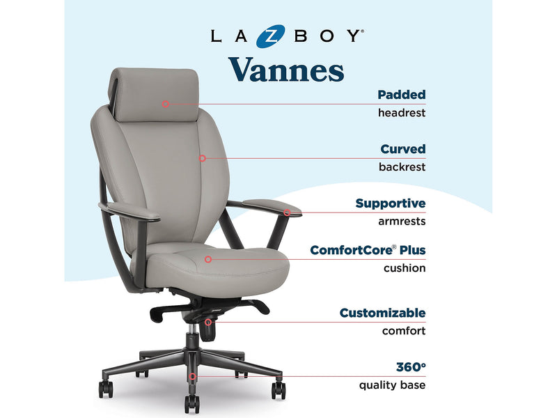 La-Z-Boy Vannes Ergonomic Polyurethane Swivel Executive Chair, Gray (60101-GRY)