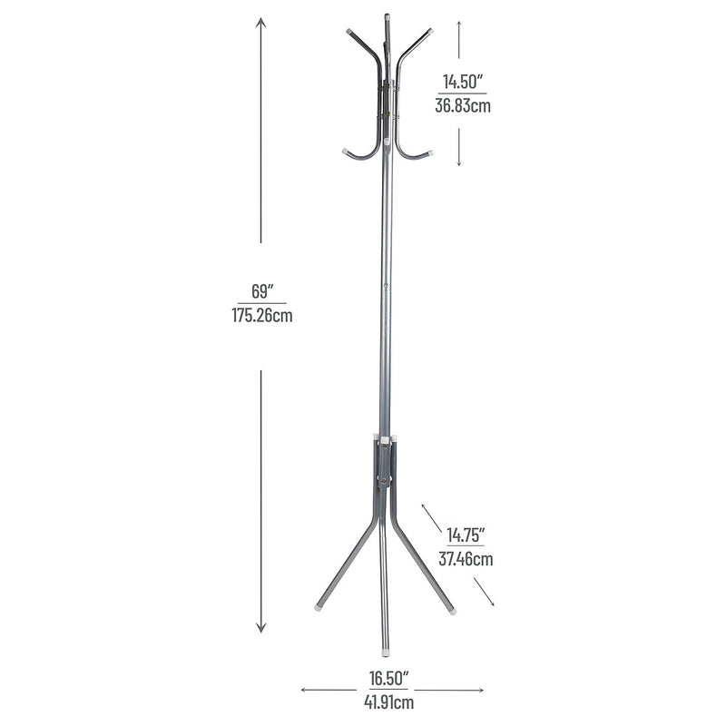 Mind Reader Freestanding Coat Rack, Multi-Hook Organizer, Silver, Metal (CRACK11-SIL)
