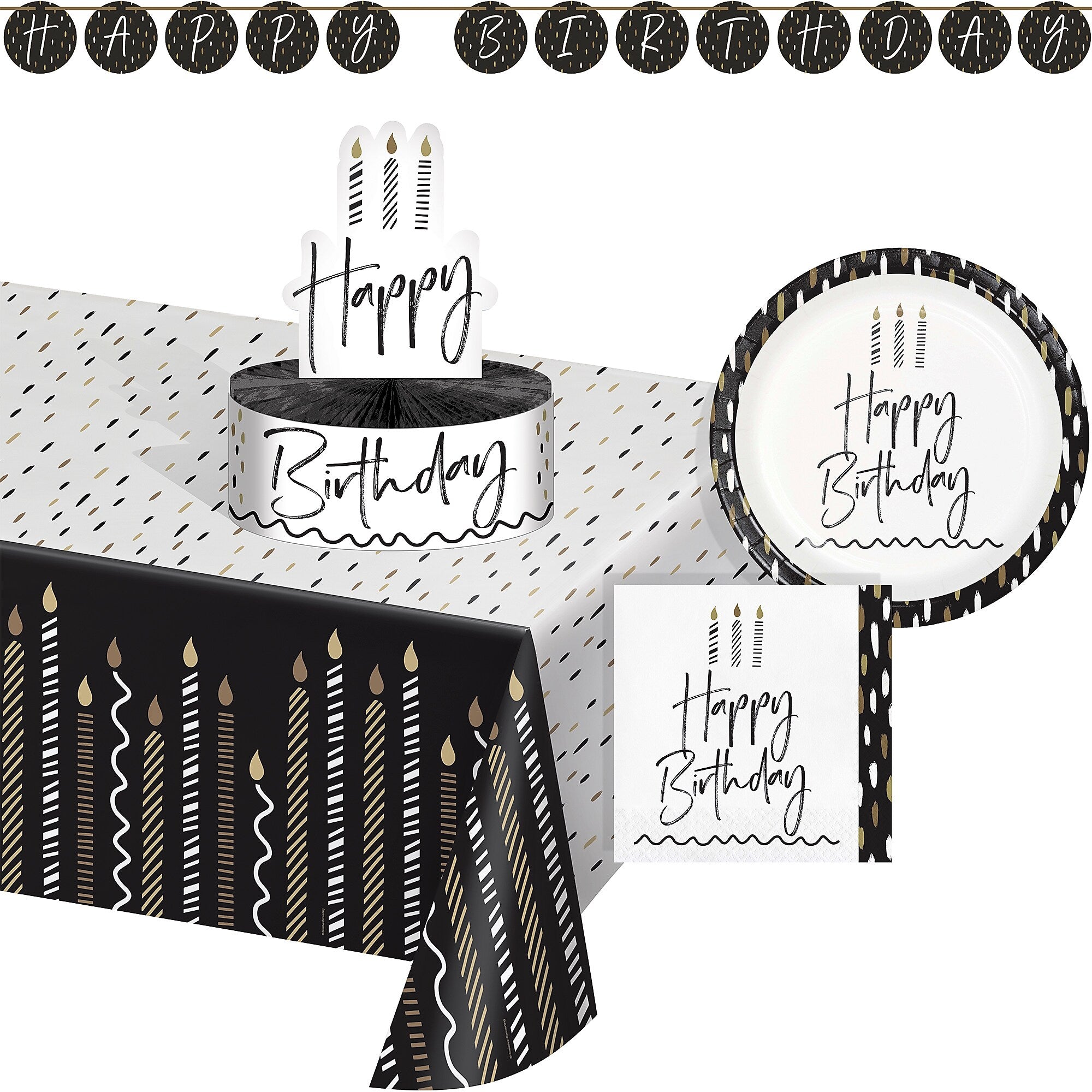 Creative Converting Golden Wishes Birthday Party Kit, Black/Gold, Serves 8 (DTC9506E4A)