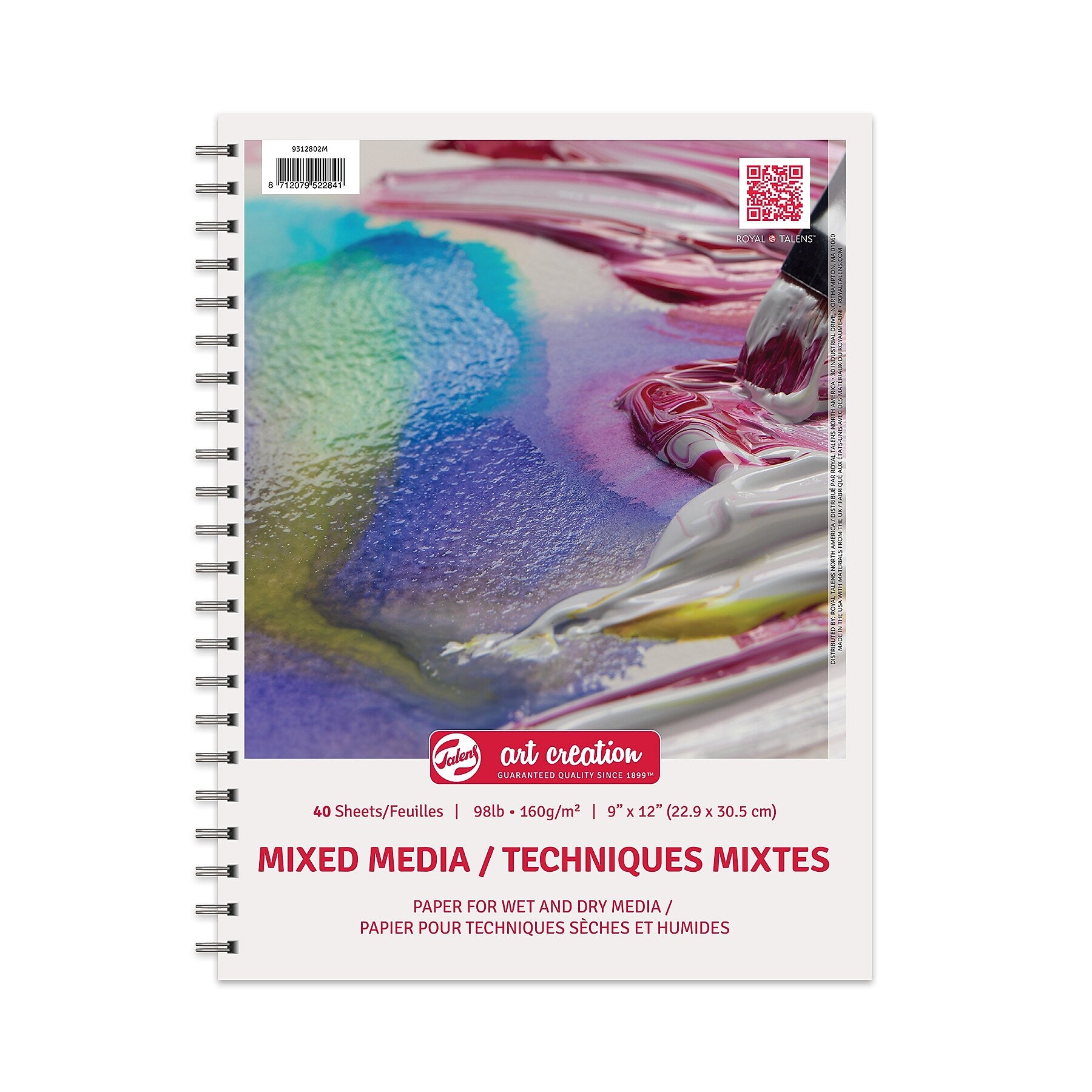 Talens Art Creation 9" x 12" Spiral Bound Mixed Media Sketch Pad, 40 Sheets/Pad, 3/Bundle (TLN9312802M-3)