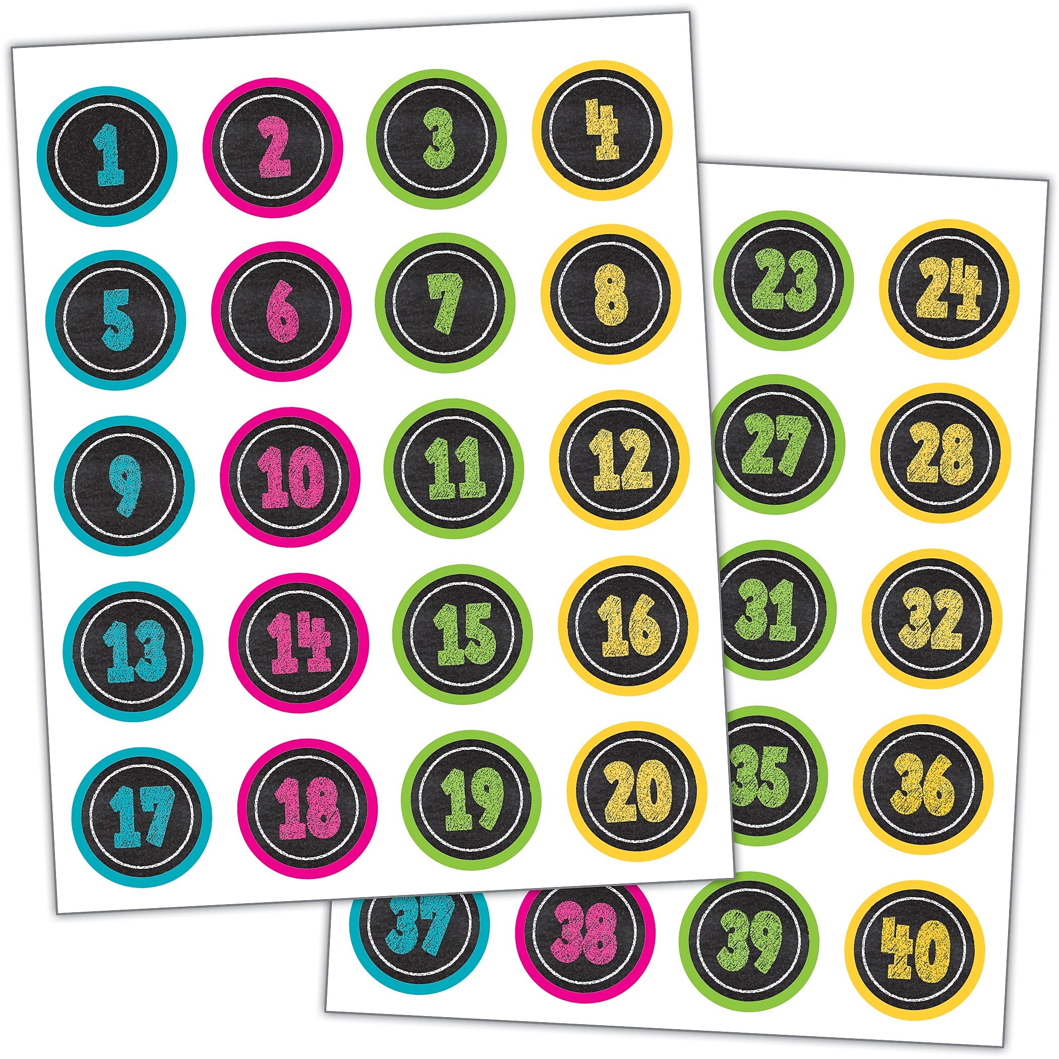 Teacher Created Resources Chalkboard Brights Numbers Stickers, 120 Per Pack, 6 Packs (TCR3841-6)