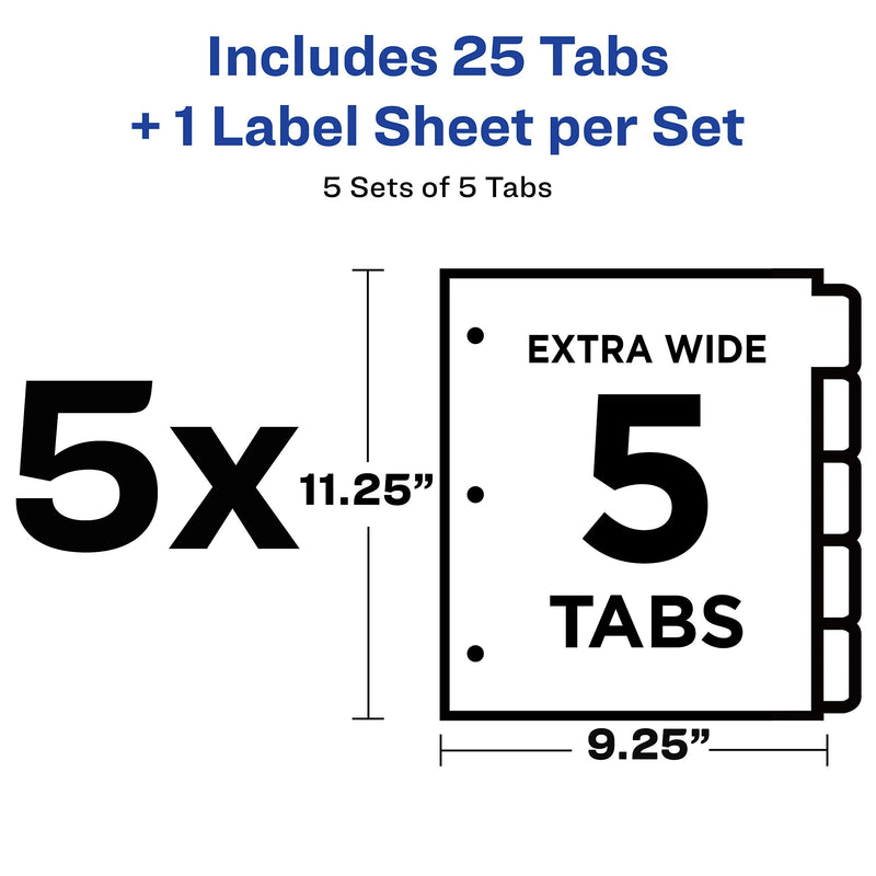 Avery Index Maker Extra-Wide Paper Dividers with Print & Apply Label Sheets, 5 Tabs, White, 5 Sets/Pack (AVE11440)