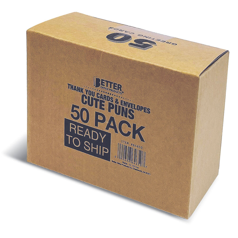 Better Office Funny Pun Thank You Cards with Envelopes, 4" x 6", Assorted Colors, 50/Pack (64650-50PK)