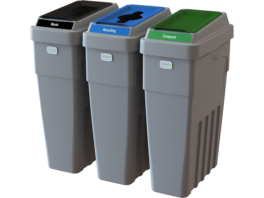 CleanRiver LeanStream Plastic Three-Stream Recycling Station, 69 Gallon, Gray (LS3-002)