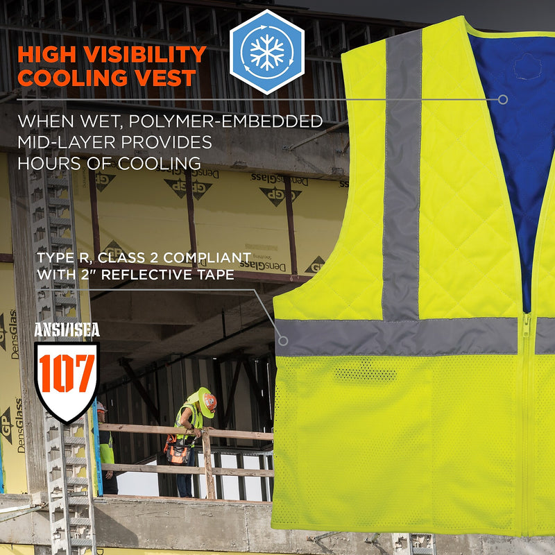 Chill-Its 6668 Hi-Vis Safety Cooling Vest, ANSI Class R2, Lime, Medium (12713)