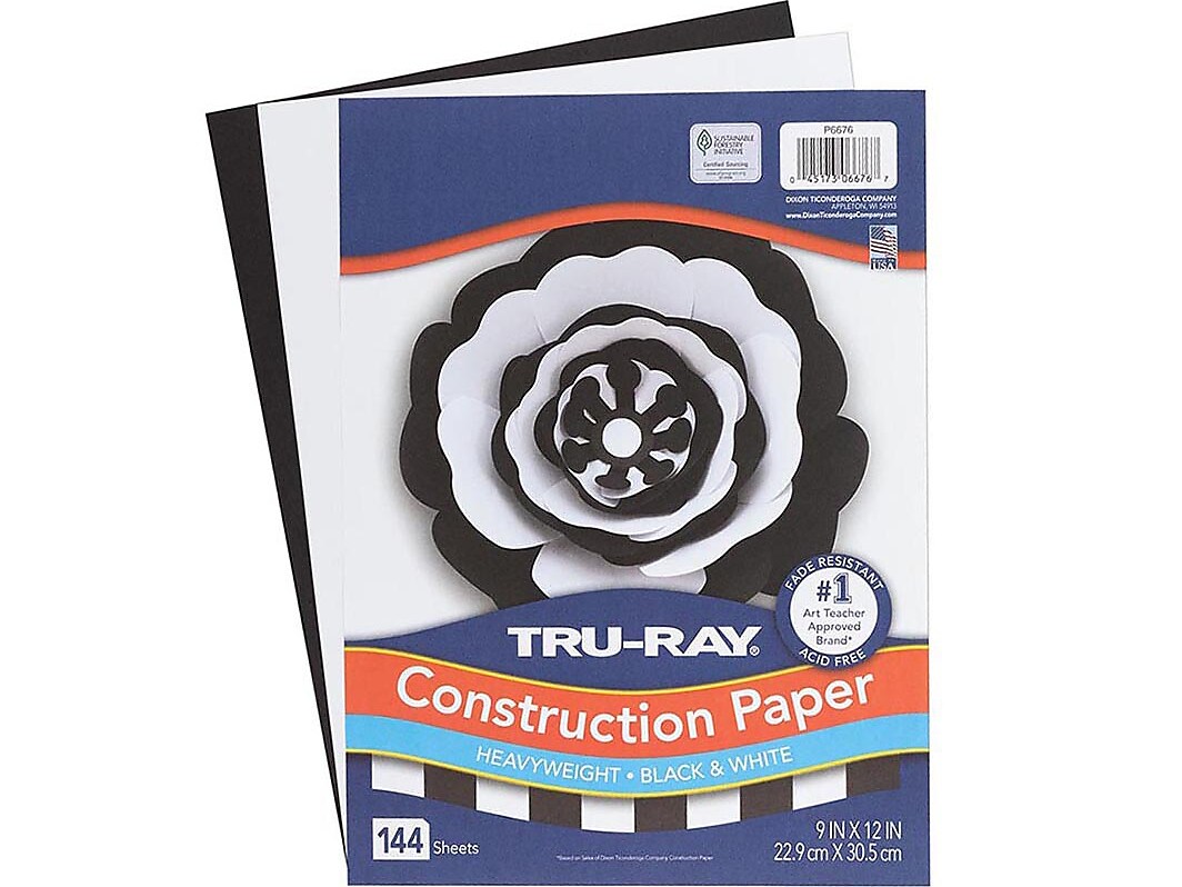 Tru-Ray 9" x 12" Construction Paper, Black/White, 144 Sheets/Pack (P6676)