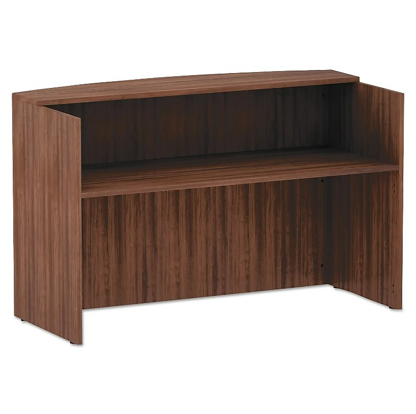 Alera® Valencia Series Reception Desk with Counter, 71w x 35.5d x 42.5h, Modern Walnut