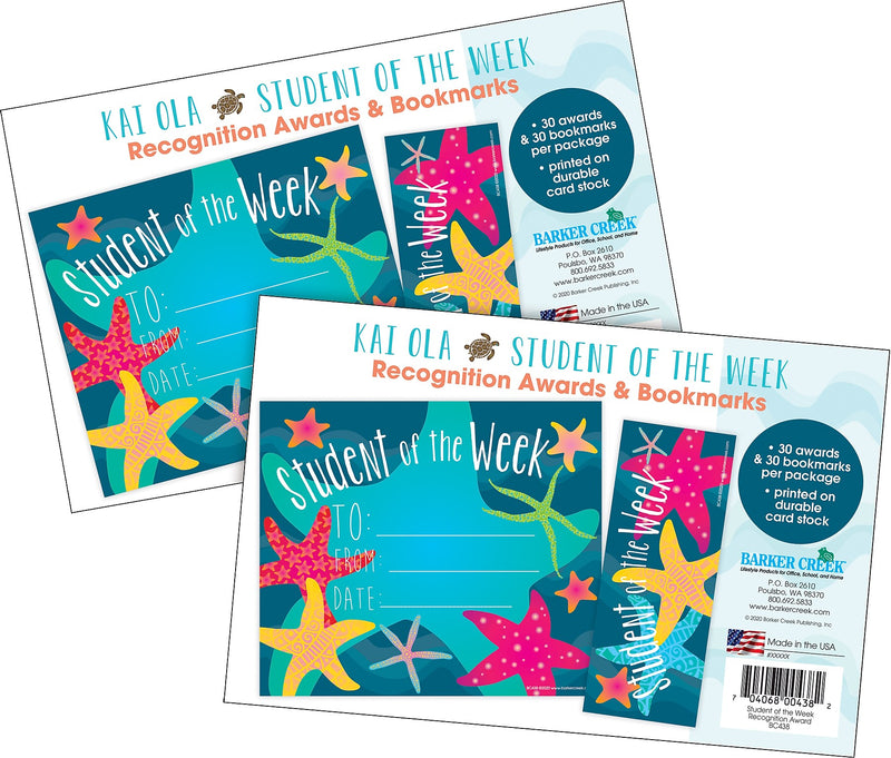 Barker Creek Kai Ola Student of the Week Awards & Bookmarks Set, 8.5" x 5.5”, Multicolored, 60/Set (4157)