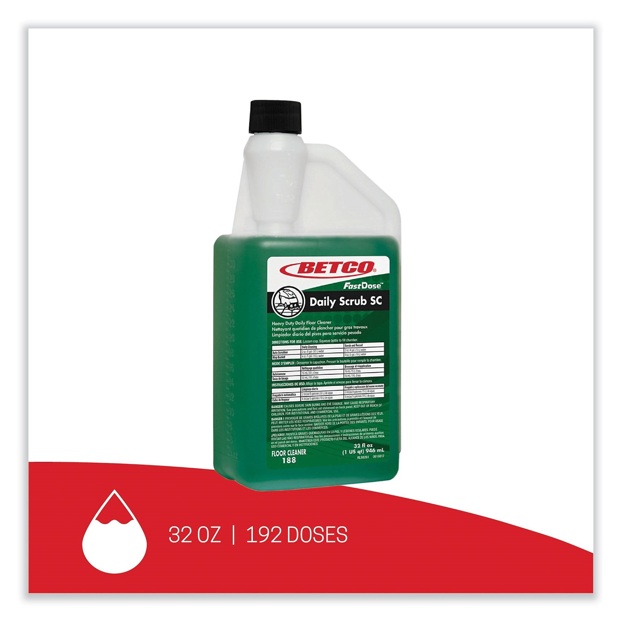 Betco Daily Scrub SC Floor Cleaner, Characteristic Scent, 32 oz Bottle, 6/Carton