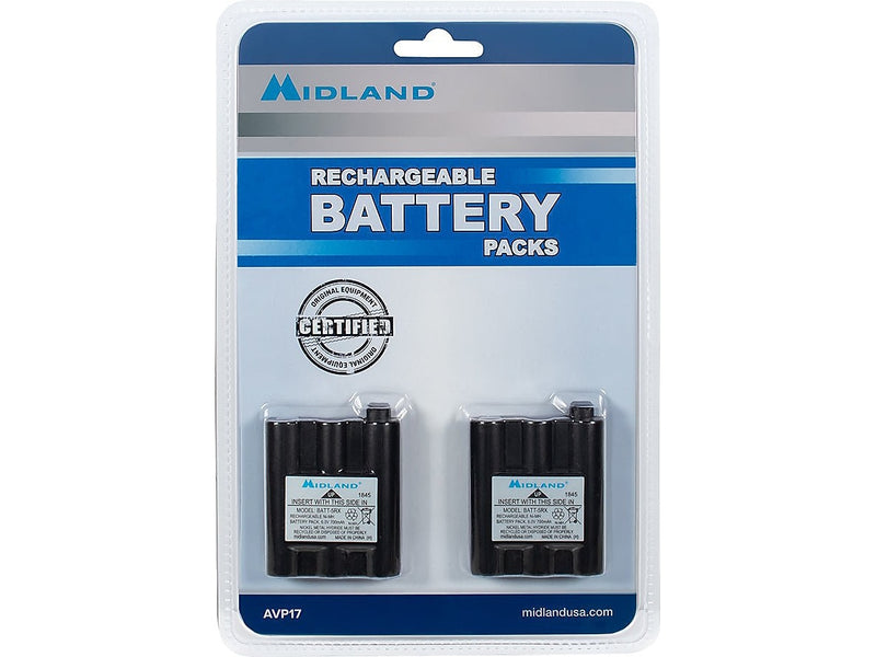 MIDLAND RADIO Rechargeable Ni-MH Battery Pack for GXT Series, T290 Series, XT511 Base Camp Radios, 2/Pack (AVP17)