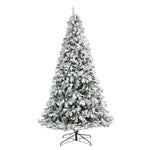 Nearly Natural 9-ft Flocked White River Mountain Pine Artificial Christmas Tree with Pinecones and 650 Clear LED Lights (T3384)