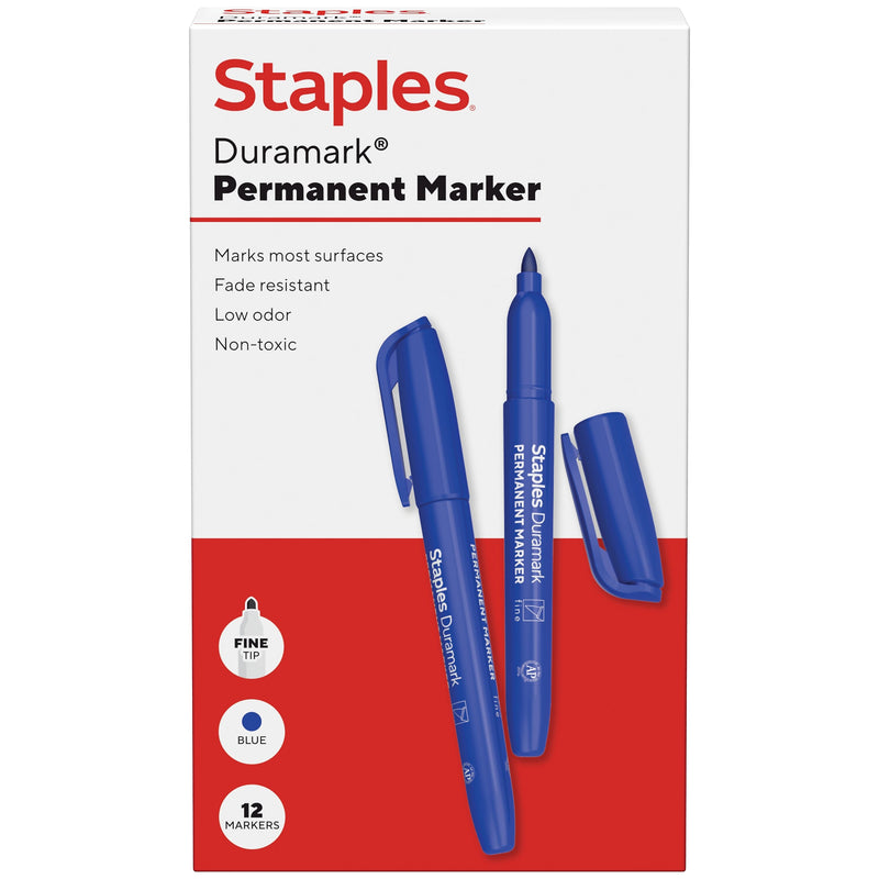 Staples Duramark Permanent Marker, Fine Tip, Blue, Dozen (ST62950)