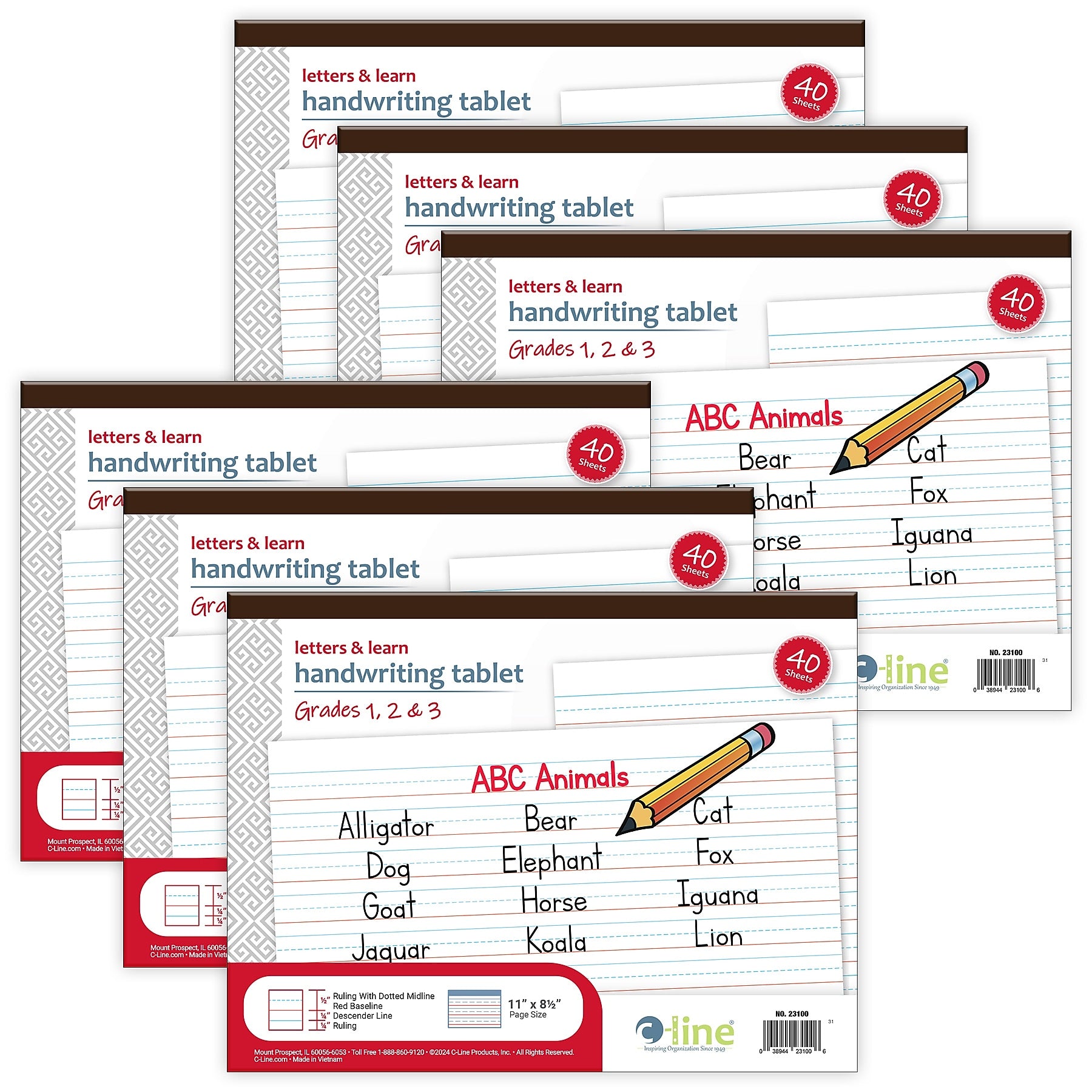 C-Line Handwriting Practice Paper, 11" x 8.5", White, 40 Sheets/Pad, 6 Pads/Bundle (CLI23100-6)