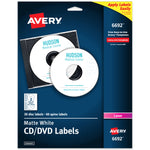 Avery Color Laser CD Labels, Matte White, 2 Labels/Sheet, 15 Sheets/Pack, 30 Labels/Pack (6692)