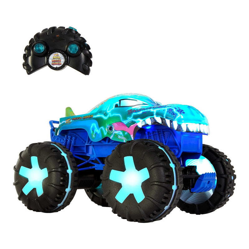 Mattel Hot Wheels Remote Control Monster Truck 1:15 Scale MEGA-Wrex Alive Vehicle, Blue (HWW53)