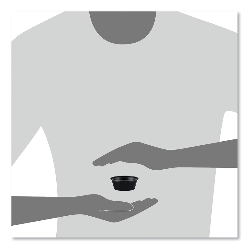 SOLO® Portion Containers, Polystyrene, 1.5 oz, Black, 250/Bag, 10 Bags/Carton