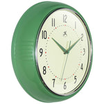 Infinity Instruments Round Retro Green Wall Clock, Aluminum, 12" (10940GR-12)