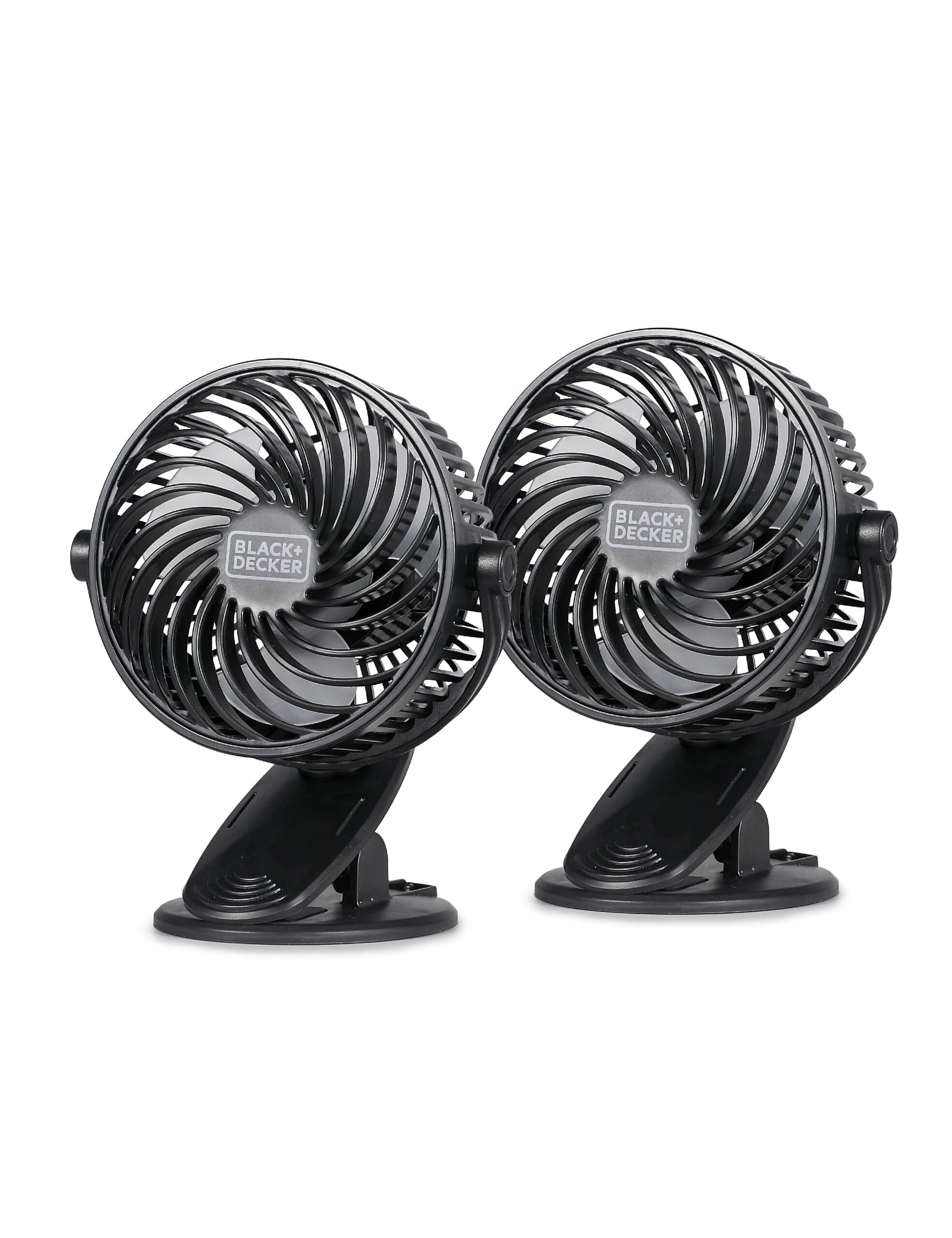 Black & Decker 4" Clip Fans, 3-Speed, Black, 2/Pack (BFDC42PK)
