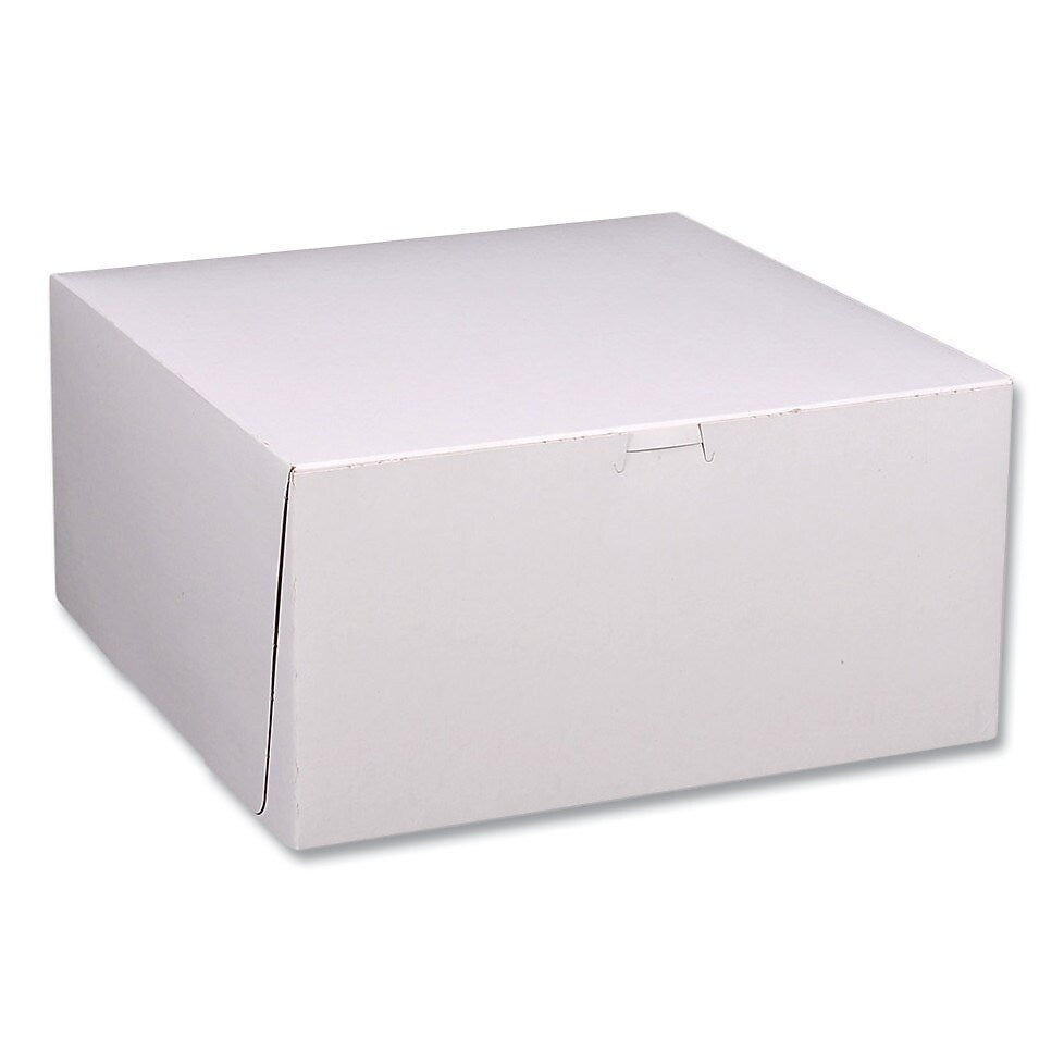 SCT White One-Piece Non-Window Bakery Boxes, Standard, 12 x 12 x 6, White/Kraft, Paper, 50/Bundle