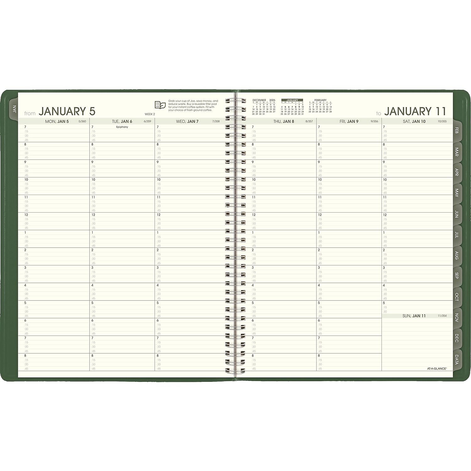 2026 AT-A-GLANCE Recycled 8.25" x 11" Weekly & Monthly Appointment Book Planner, Faux Leather Cover, Green (70-950G-60-26)