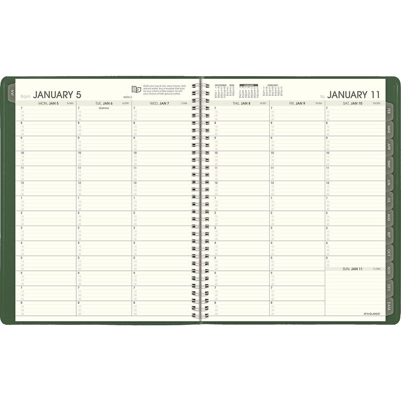 2026 AT-A-GLANCE Recycled 8.25" x 11" Weekly & Monthly Appointment Book Planner, Faux Leather Cover, Green (70-950G-60-26)