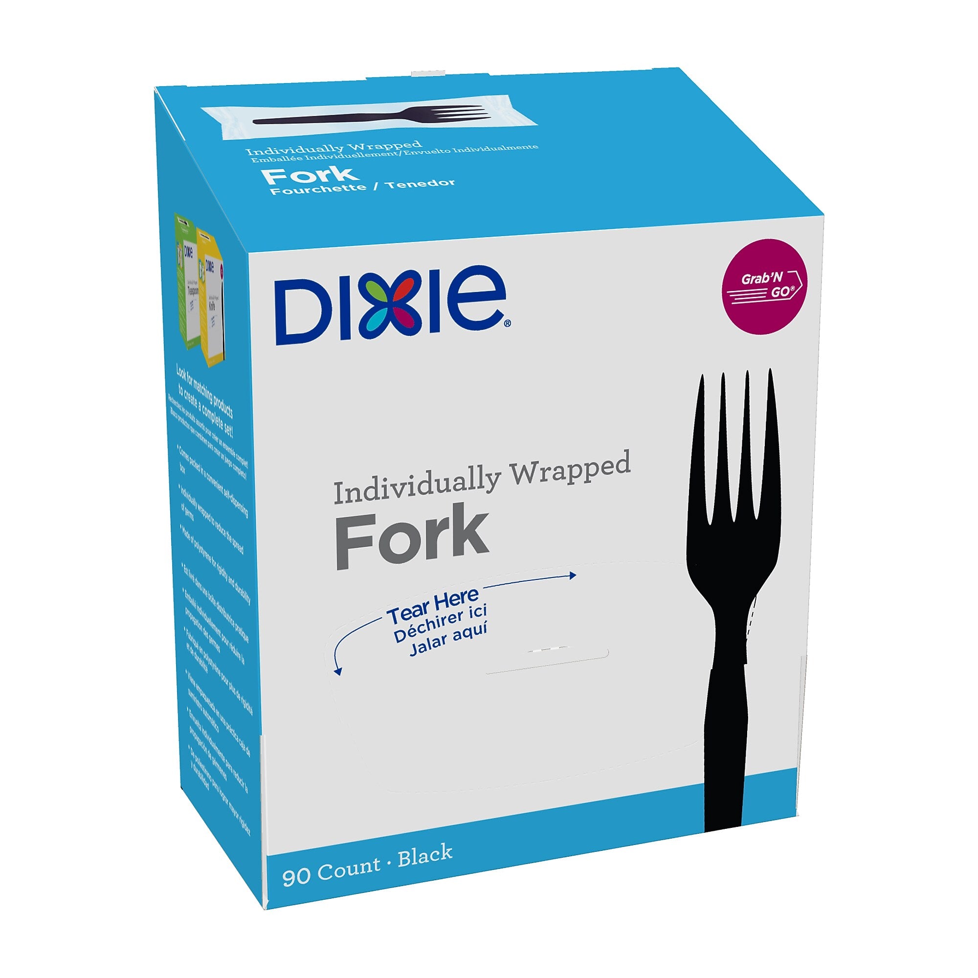 Dixie Grab 'N Go Individually Wrapped Medium-Weight Fork, Dispenser Box, Black, 90/Pack (FM5W540)