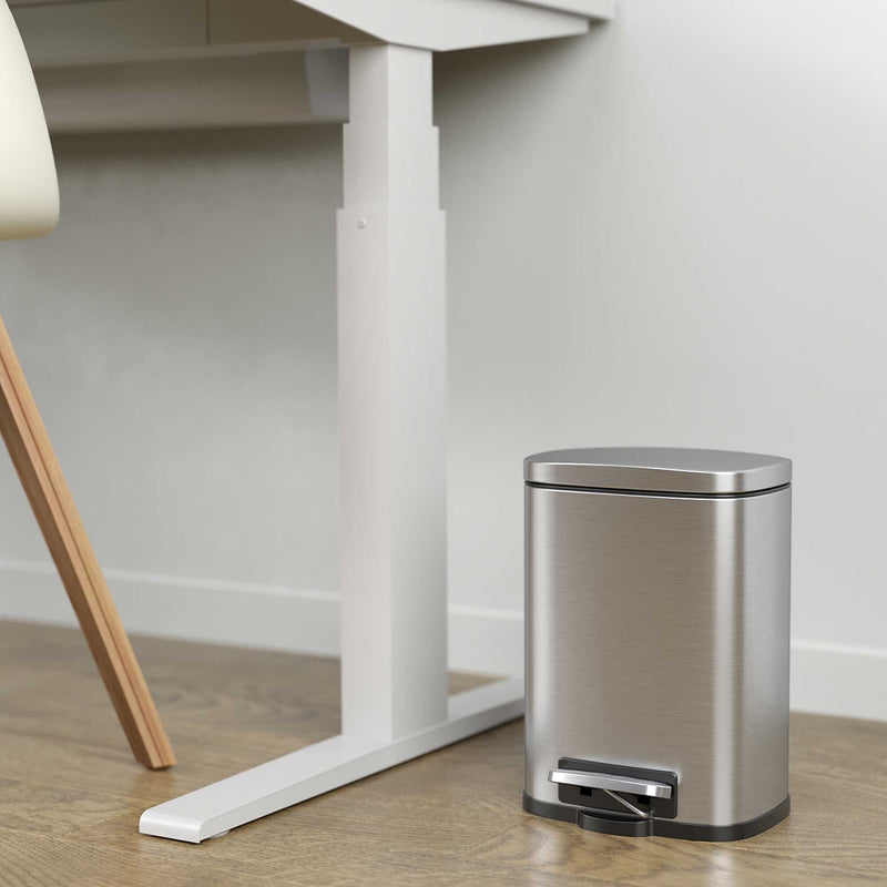 iTouchless SoftStep Stainless Steel Rectangular Step Pedal Trash Can with Removable Inner Bin, 1.32 Gal., Silver (PC05RSS)