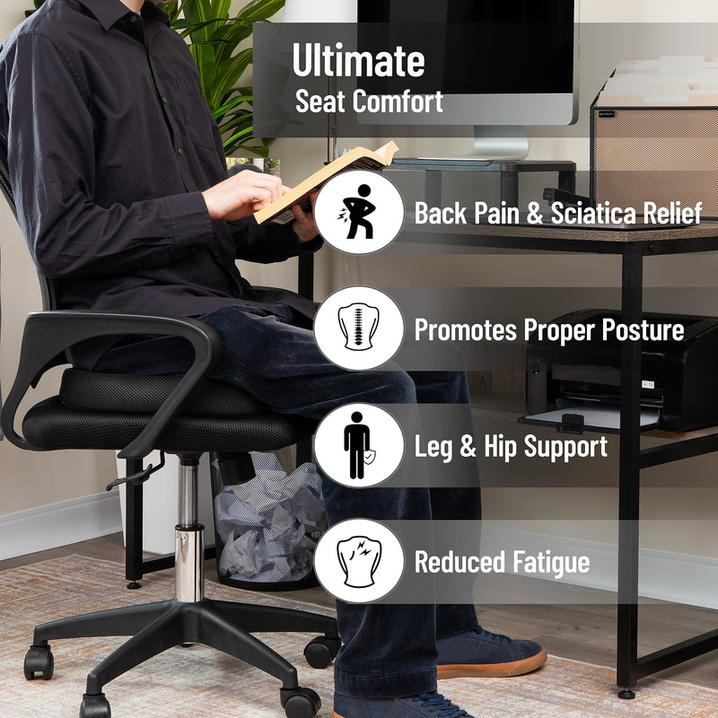 Mind Reader Memory Foam with Gel Core Office Chair Ergonomic Orthopedic Cushion, Black (GELCUSH-BLU)
