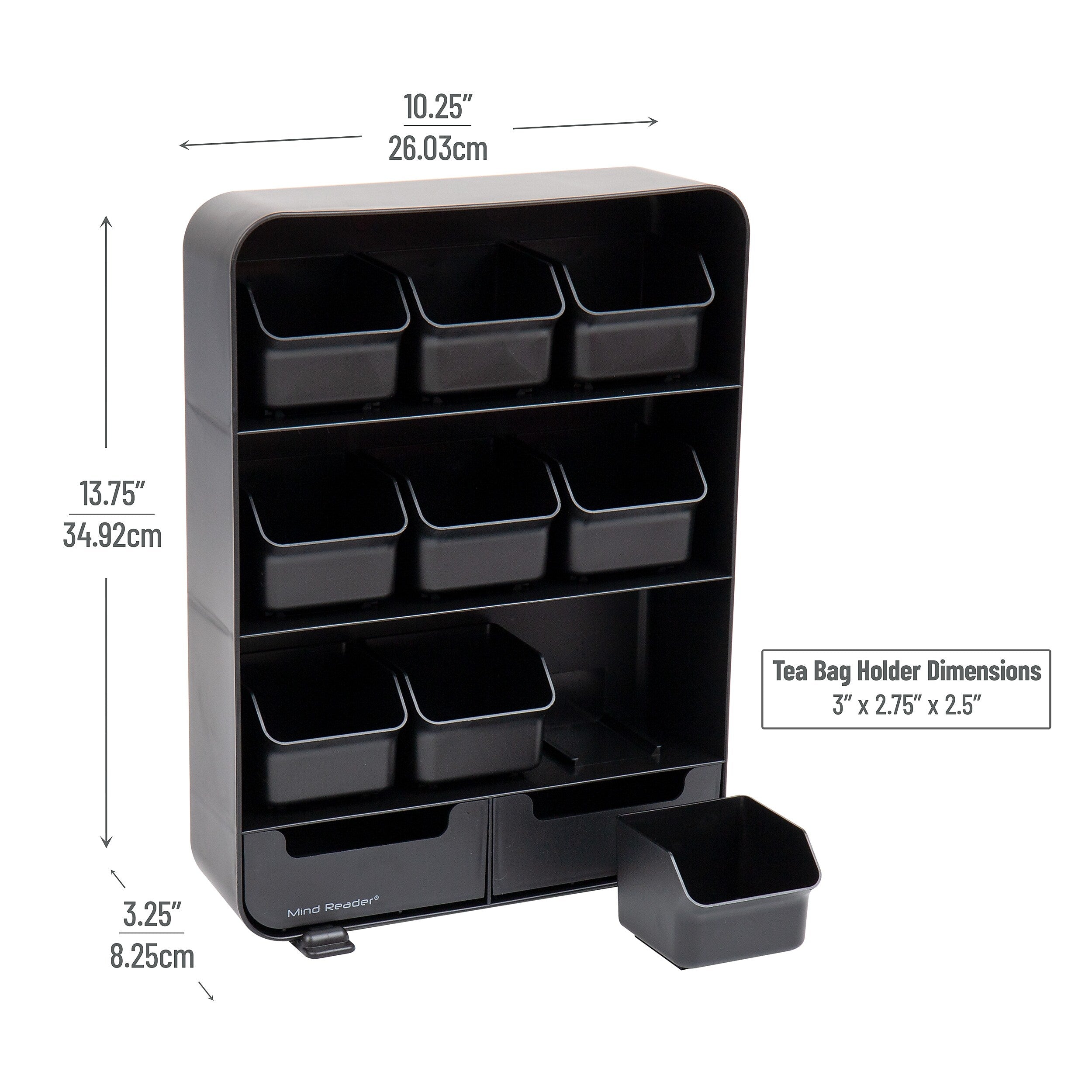 Mind Reader 11-Compartment Plastic Tea Bag Organizer, Black (TBORG-BLK)