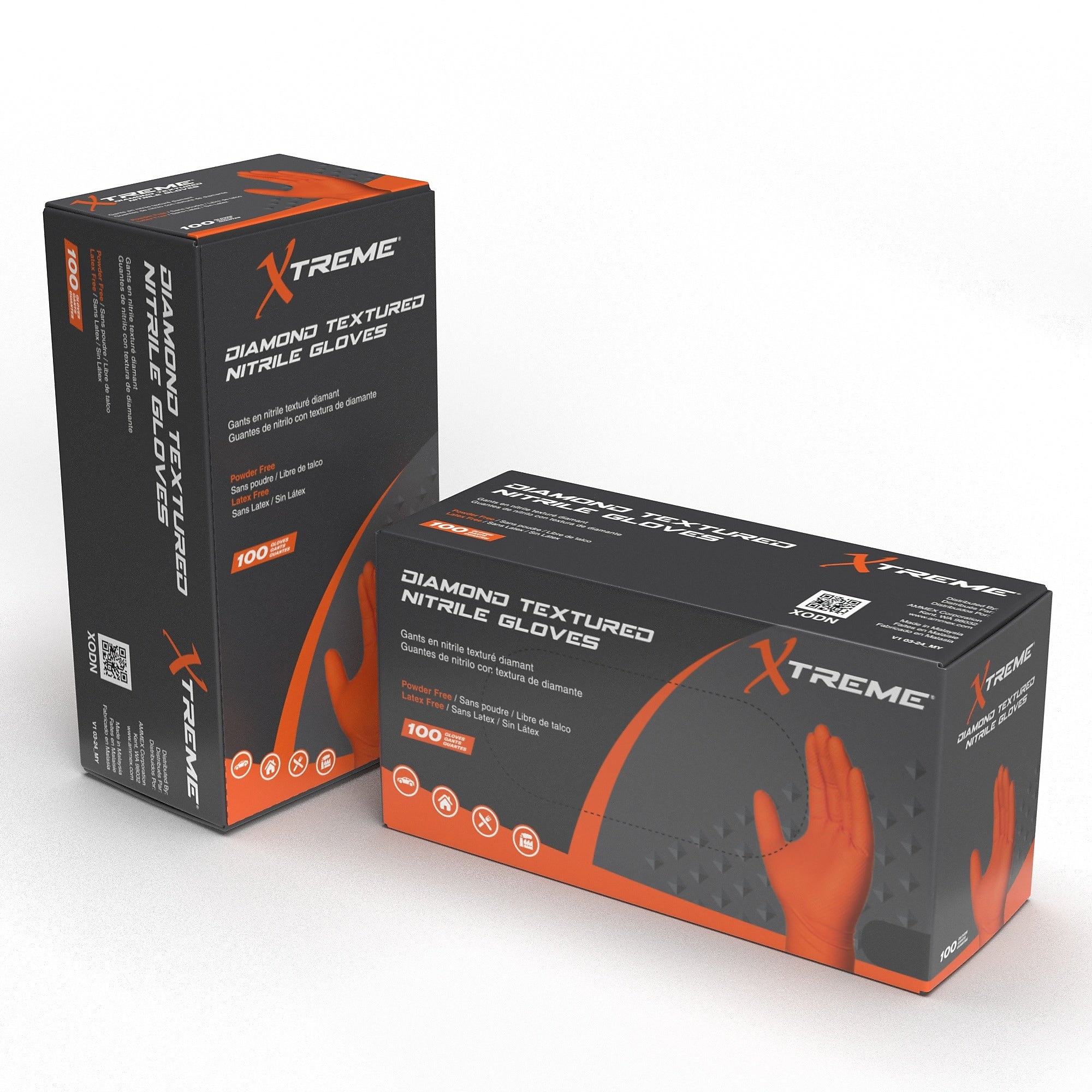 Ammex Xtreme Diamond Texture Orange Nitrile Powder Free Large Industrial Gloves