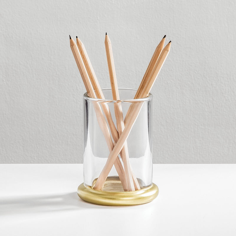 mDesign Glass Pencil Cup, Clear/Soft Brass (26030)