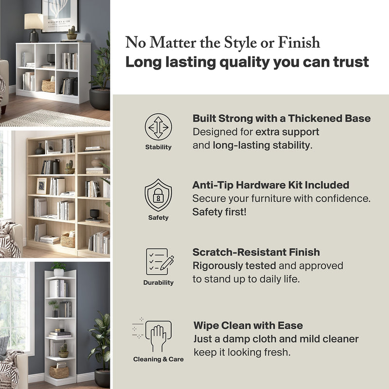 Bush Furniture Universal 30"H 2-Shelf Bookcase with Adjustable Shelf, Ash Gray Laminated Wood (WL12426)