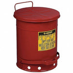 Justrite Oily Waste Can With Foot-Operated Self-Closing Cover, UL, Red,  10 Gallon Capacity