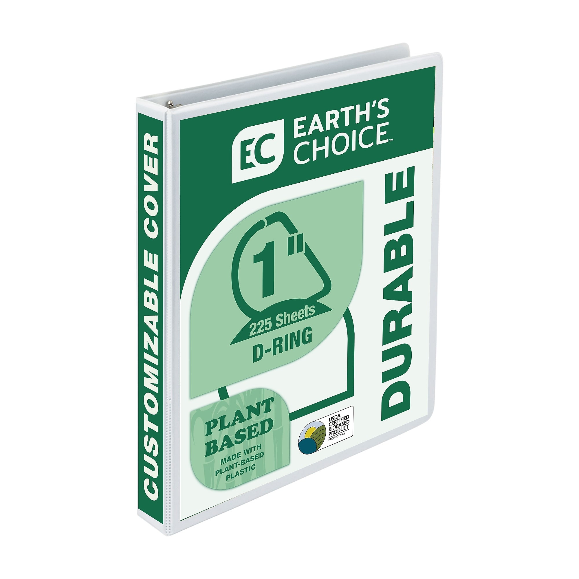 Samsill Earth's Choice Plant-Based Heavy Duty 1" 3-Ring View Binders, D-Ring, White (16937)