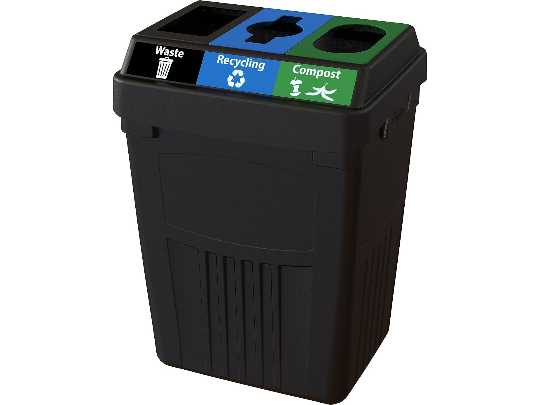 CleanRiver FlexE Plastic Three-Stream Recycling Station, 50 Gallon, Black (FX50A-BK3-R-BE-W-BK-C-GN)