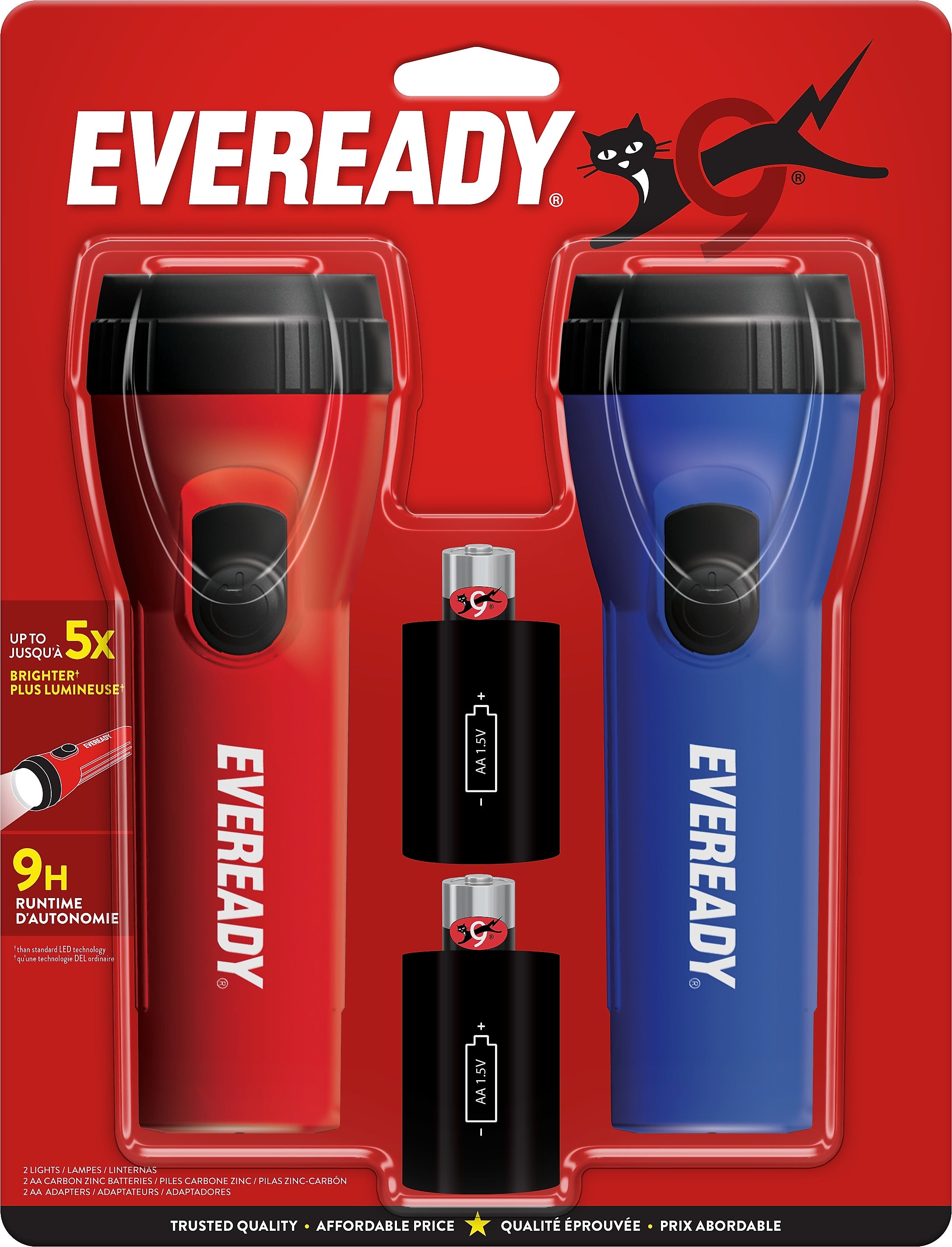 Eveready 6.5" LED Handheld Flashlights, Assorted Colors, 2/Pack (EVLC1L1D12)