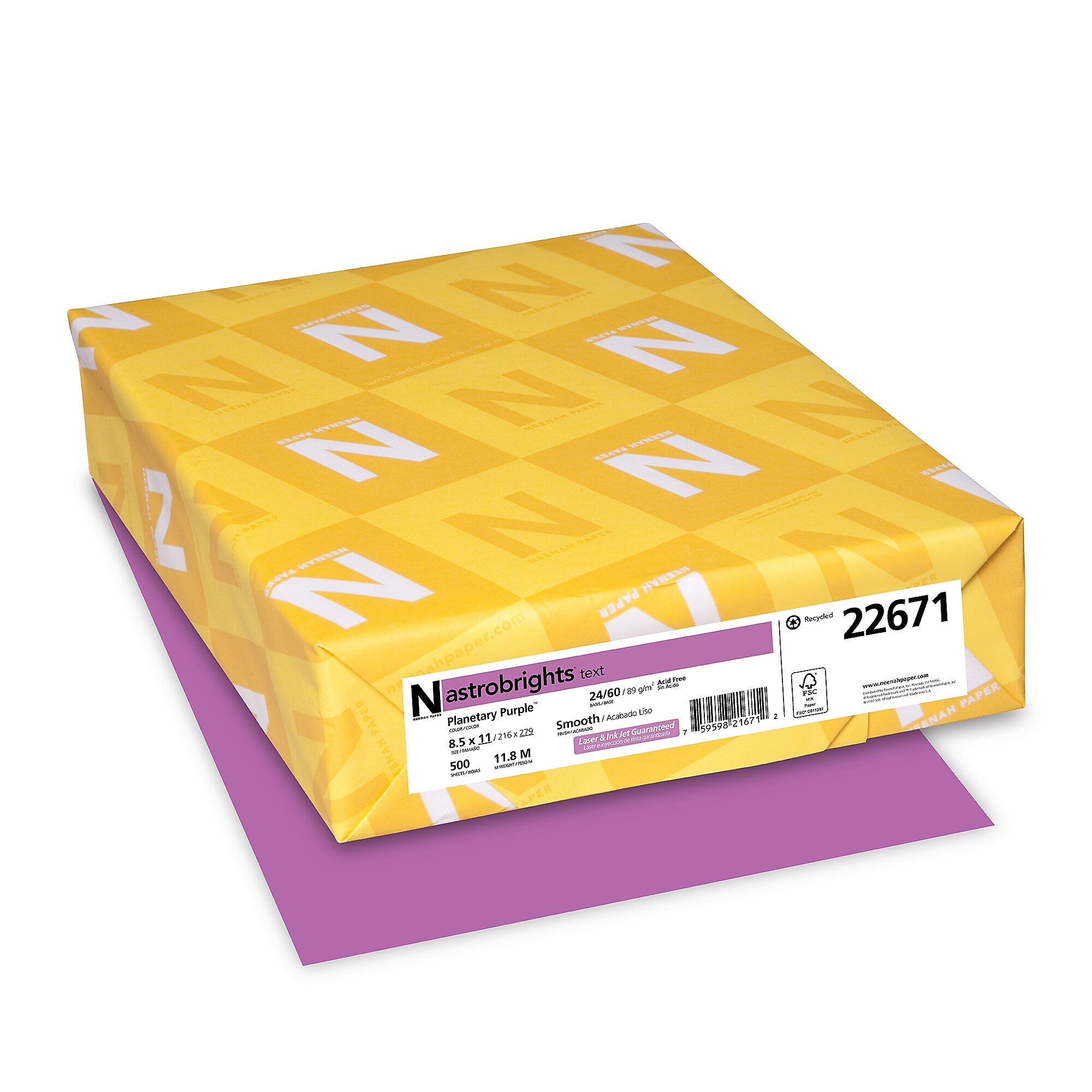 Astrobrights 8.5" x 11" Color Multipurpose Paper, 24 lbs., Planetary Purple, 500 Sheets/Ream, 10/Ream (22671/21678CT)