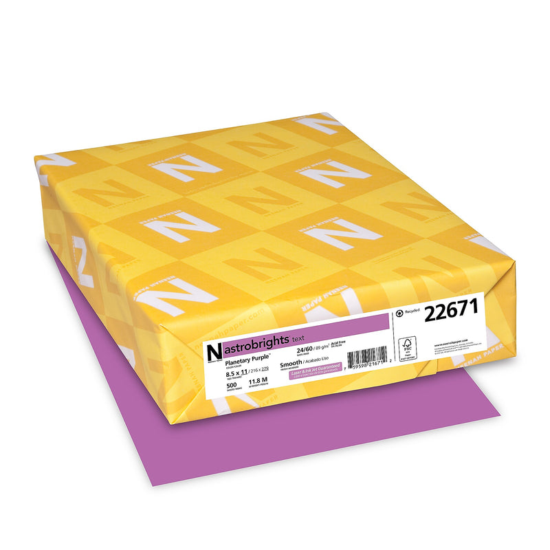 Astrobrights 8.5" x 11" Color Multipurpose Paper, 24 lbs., Planetary Purple, 500 Sheets/Ream, 10/Ream (22671/21678CT)